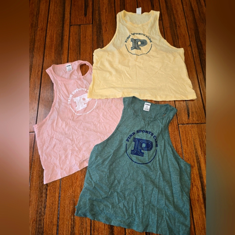 Victoria Secret The Sports Bra Tank Tops in Yellow, Pink, and Green. Large Crop